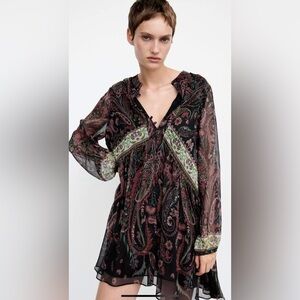 NWT Zara Multicolor Paisley Long Sleeve Dress